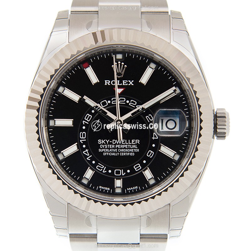 Exquisite Rolex 326934-0005 SKY-DWELLER Replica in Black Dial & Stainless Steel Case Watch