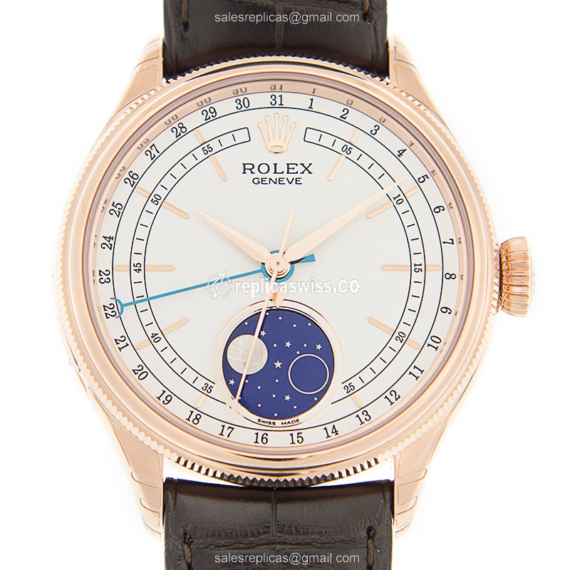 Exquisite Rolex Cellini Series Replica with Automatic Movement & White Dial in 18kt Rose Gold Watch