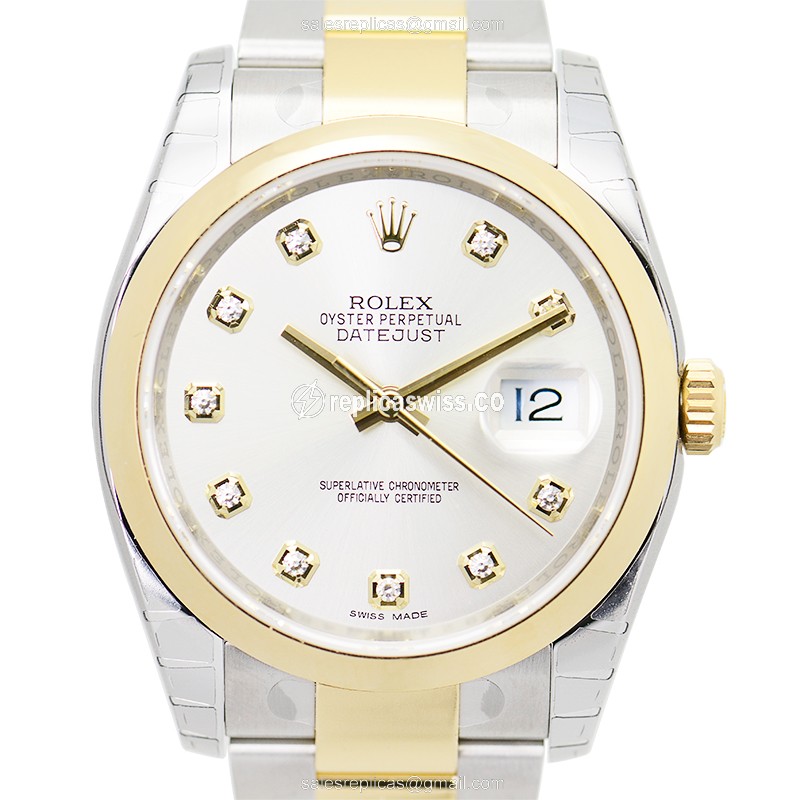 Exquisite Rolex DATEJUST 116203G Replica in 18kt Gold & Steel Case with Silver Dial Watch