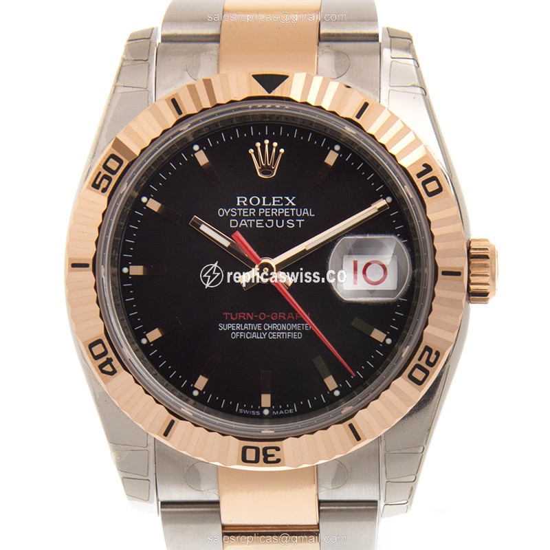 Exquisite Rolex DATEJUST 116261 Replica in Black Dial 18kt Gold Steel, Automatic Movement Watch