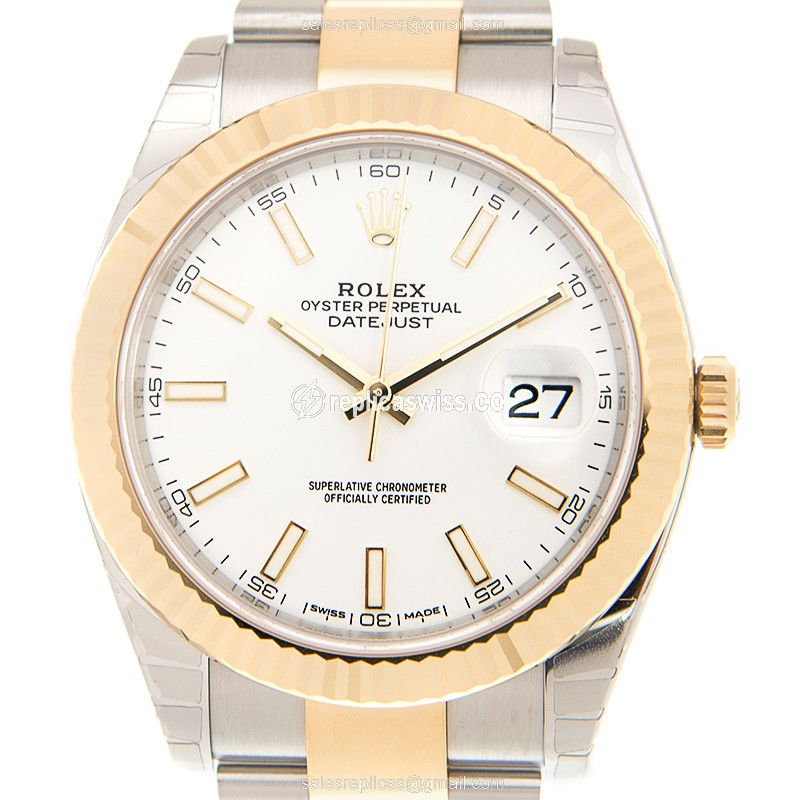 Exquisite Rolex DATEJUST 126333-0015 Replica in White Dial & 18kt Gold-Steel Case Watch