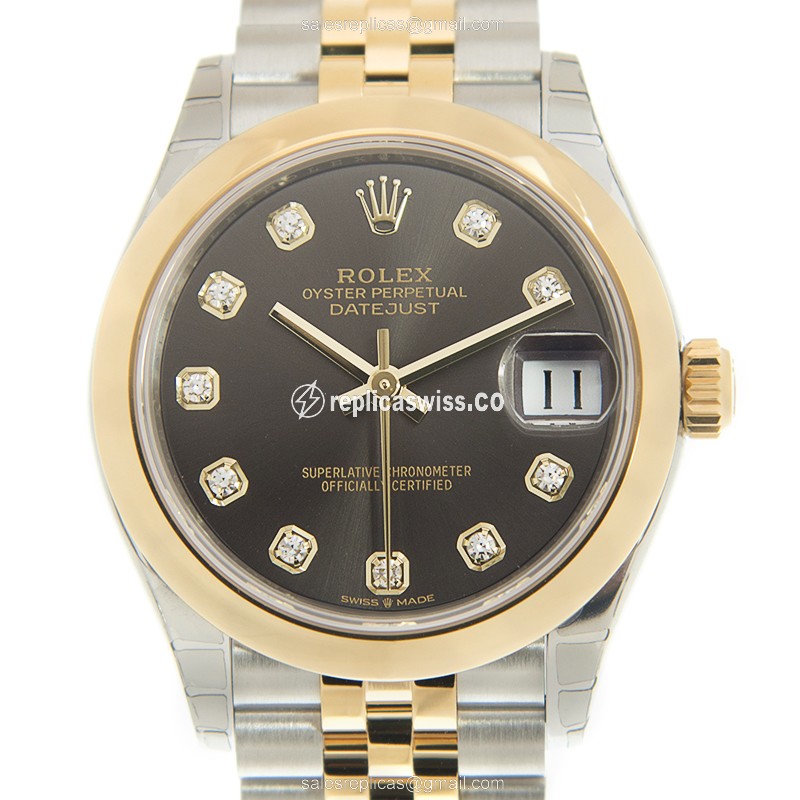 Exquisite Rolex Datejust Replica in 18kt Gold & Steel, Automatic Movement & Dark Grey Dial Watch