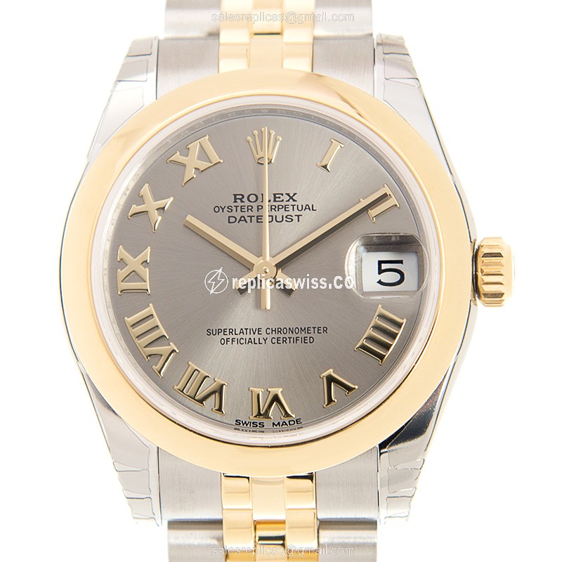 Exquisite Rolex Datejust Replica in 18kt Gold Steel, Automatic Movement, Elegant Gray Dial Watch