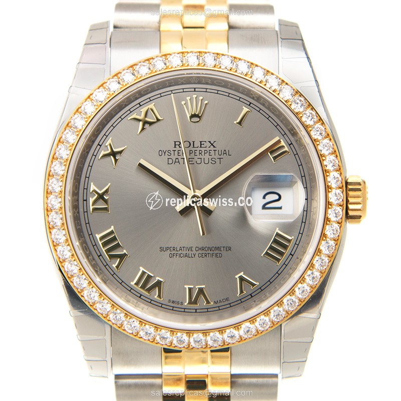 Exquisite Rolex Datejust Replica in 18kt Gold & Steel, Automatic Movement, Gray Dial Watch