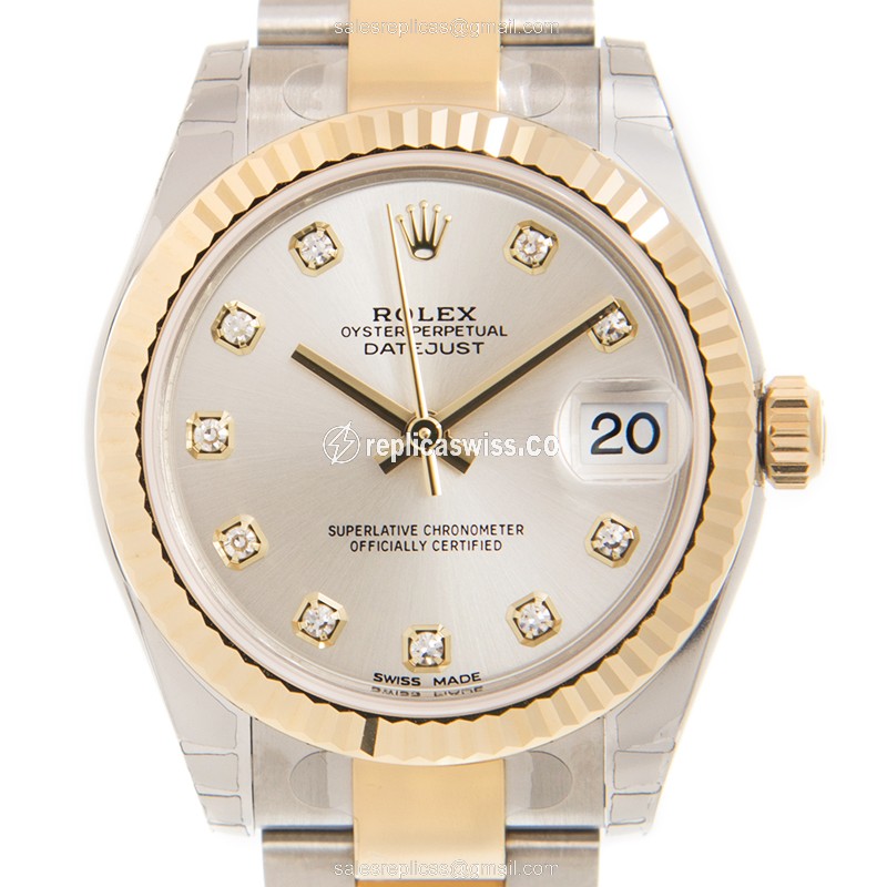 Exquisite Rolex DATEJUST Replica in 18kt Gold & Steel, Automatic Movement, Silver Dial Watch