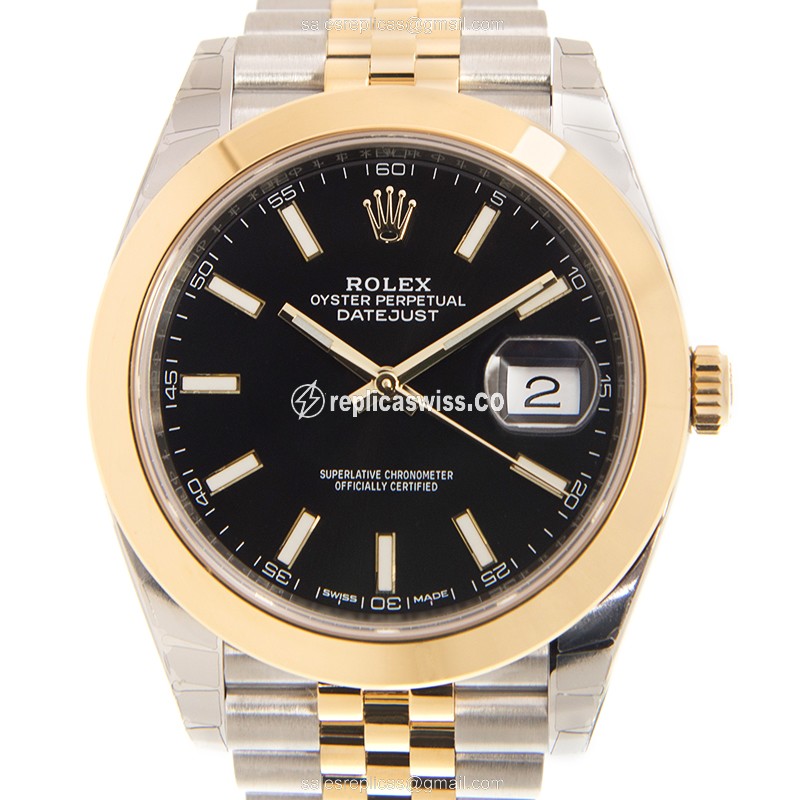 Exquisite Rolex DATEJUST Replica in 18kt Steel & Gold, Automatic Movement & Black Dial Watch