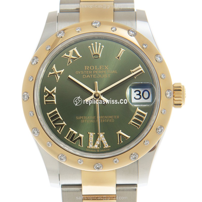 Exquisite Rolex DATEJUST Replica in 18kt Steel & Green Dial, Automatic Movement Watch
