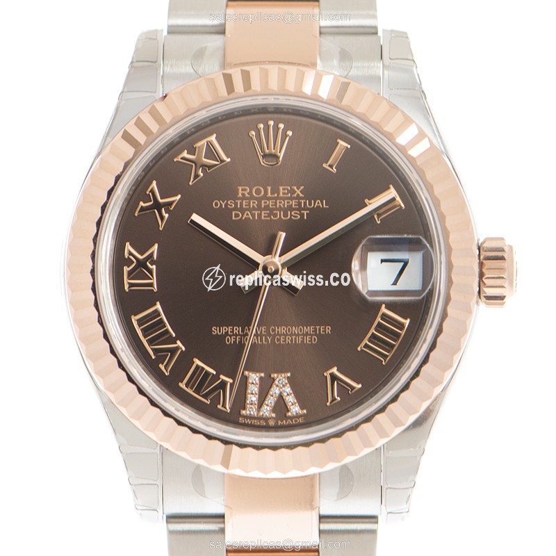 Exquisite Rolex Datejust Replica in 18kt Steel & Rose Gold with Brown Dial Automatic Movement