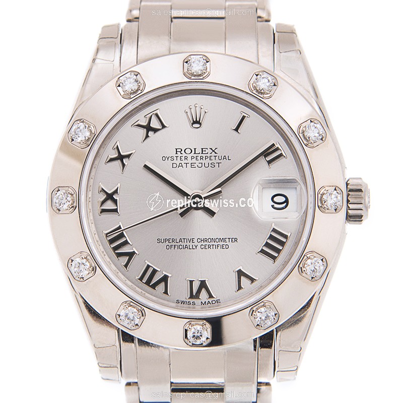 Exquisite Rolex DATEJUST Replica in 18kt White Gold & Diamond, Automatic Movement, Silver Dial Watch