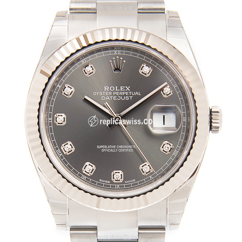 Exquisite Rolex DATEJUST Replica in 18kt White Gold & Steel, Automatic Movement Gray Dial Watch