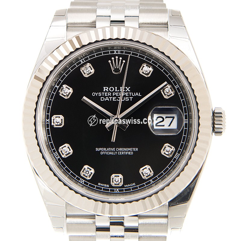Exquisite Rolex DATEJUST Replica in Stainless Steel with Automatic Movement Black Dial Watch