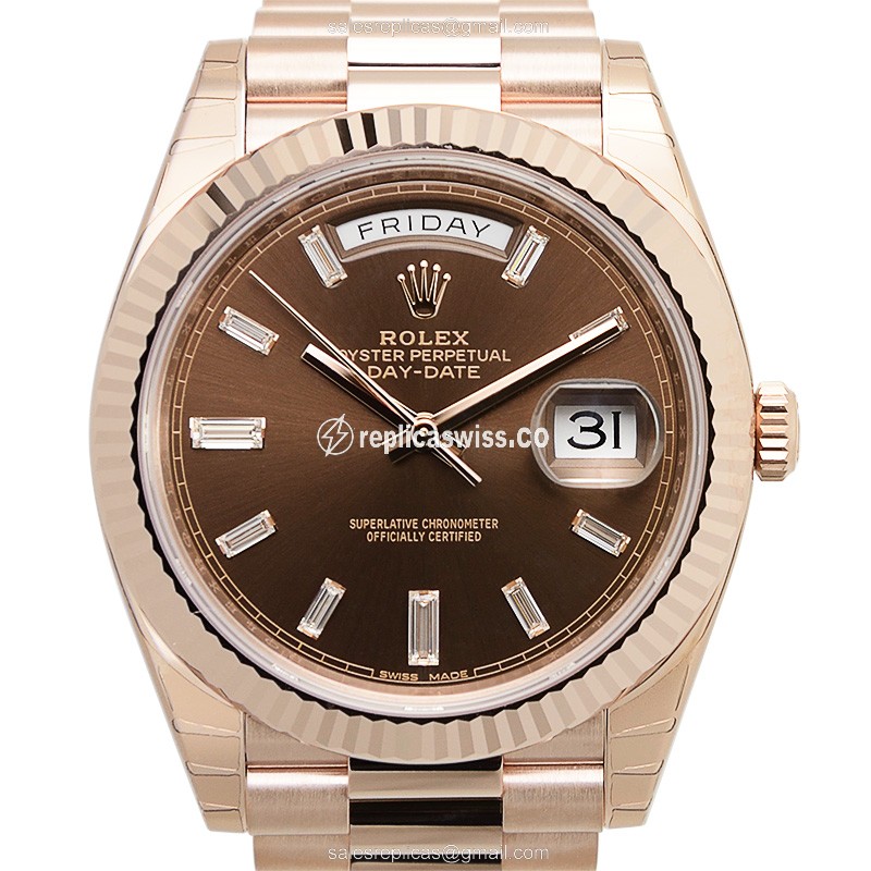 Exquisite Rolex DAY-DATE Replica in 18kt Brown Dial & Gold Case, Automatic Movement Watch