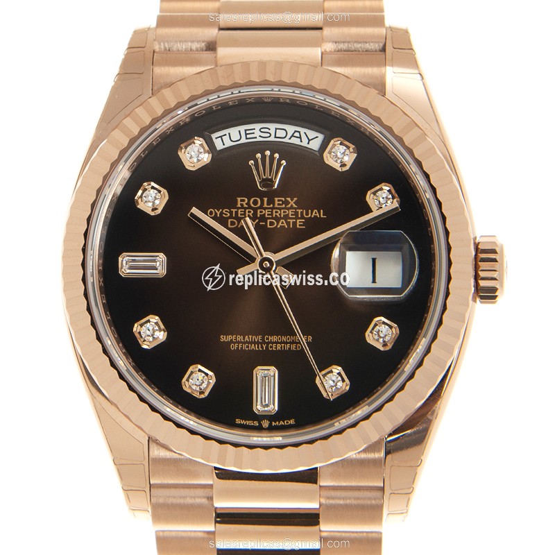 Exquisite Rolex DAY-DATE Replica in 18kt Brown Gold, Automatic Movement & Sapphire Crystal Watch