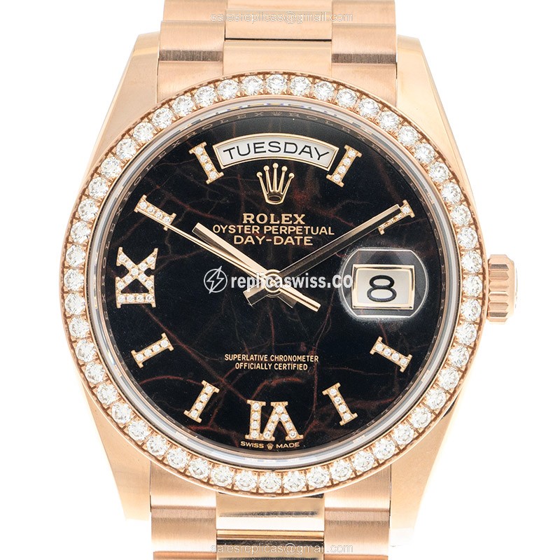 Exquisite Rolex DAY-DATE Replica in Blue Dial 18kt Gold, Automatic Movement, Rose Gold Case
