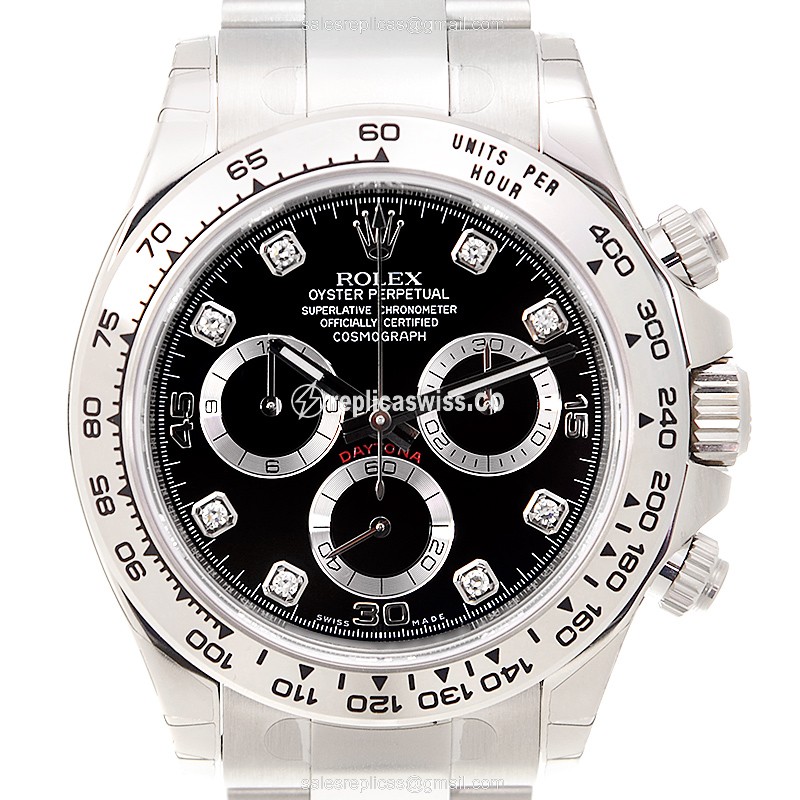 Exquisite Rolex Daytona Replica in 18kt Gold, Automatic Movement & Black Dial, Sleek Silver Strap