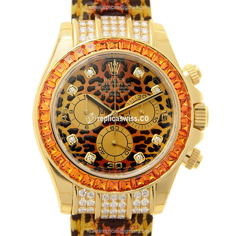 Exquisite Rolex Daytona Replica in 18kt Gold & Brown Leather, Automatic Movement, Sapphire Crystal