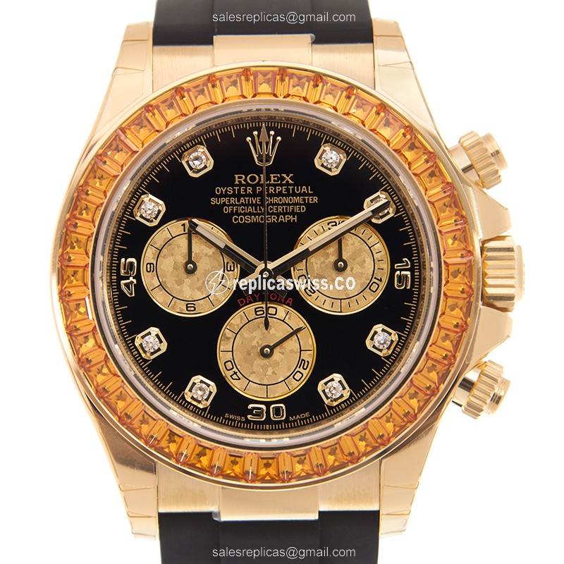 Exquisite Rolex Daytona Replica in 18kt Gold with Black Dial Automatic Movement Watch