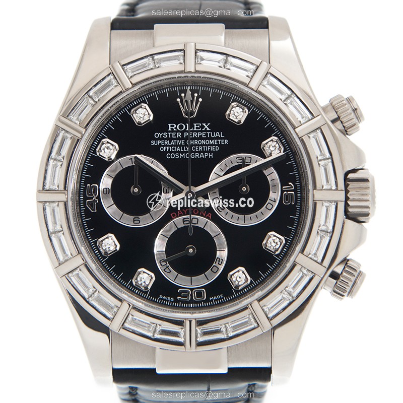 Exquisite Rolex Daytona Replica in 18kt White Gold, Automatic Movement, Black Dial with