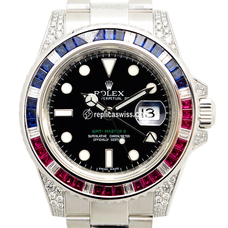 Exquisite Rolex GMT-MASTER II Replica in 18kt Gold Case & Sapphire Crystal, Automatic Movement &