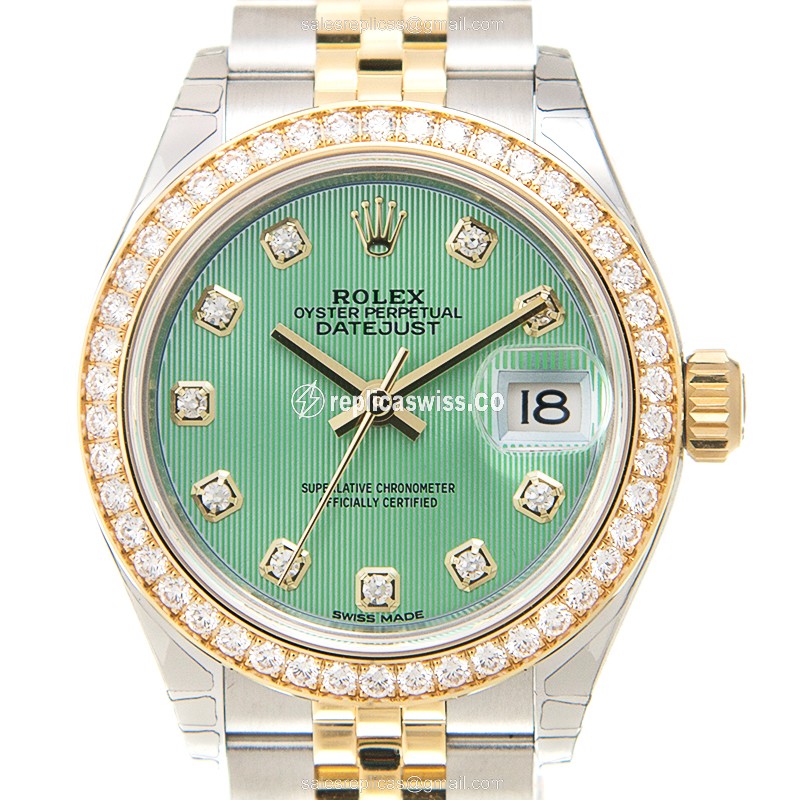 Exquisite Rolex Lady Datejust Replica in 18kt Gold, Automatic Movement, Green Dial Watch