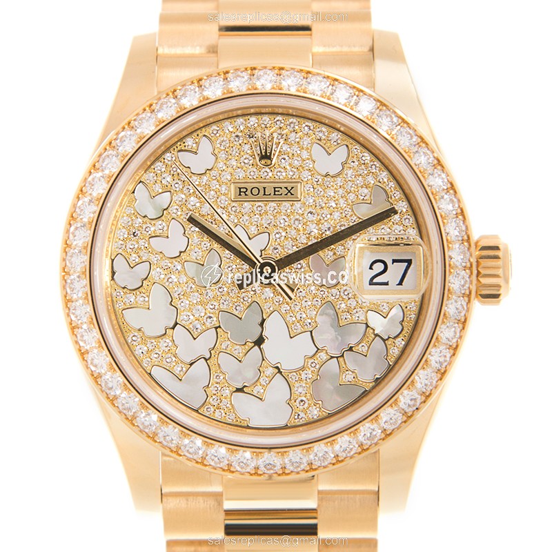 Exquisite Rolex Lady Datejust Replica in 18kt Gold, Automatic Movement, Silver Dial Watch