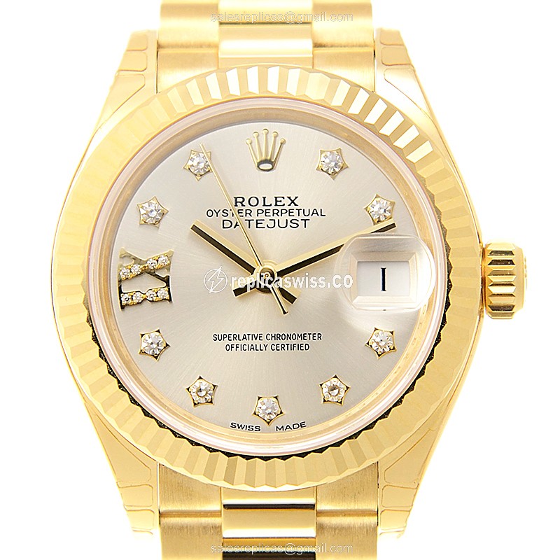 Exquisite Rolex Lady Datejust Replica in 18kt Gold, Automatic Movement, Silver Dial Watch