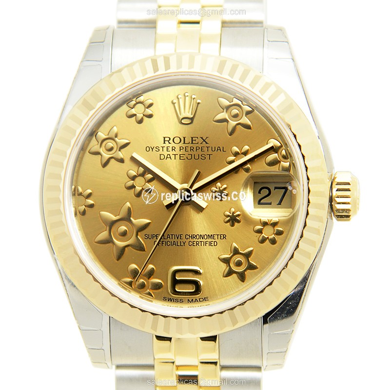Exquisite Rolex Lady Datejust Replica in 18kt Gold, Automatic Movement & Silver Strap Watch