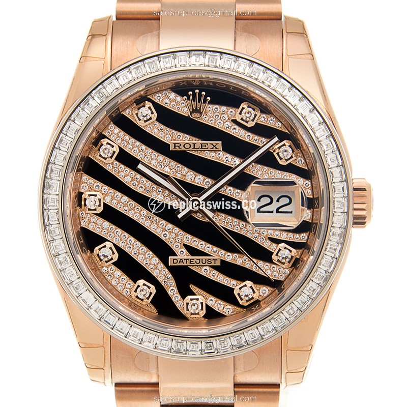 Exquisite Rolex Lady Datejust Replica in 18kt Gold & Black Crystal, Automatic Movement Watch
