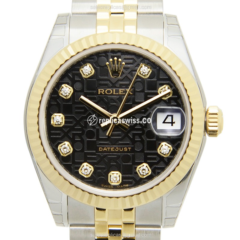 Exquisite Rolex Lady Datejust Replica in 18kt Gold Black Dial with Automatic Movement Watch