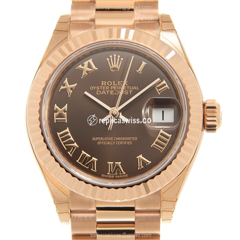 Exquisite Rolex Lady Datejust Replica in 18kt Gold Case & Brown Dial | Automatic Movement Watch