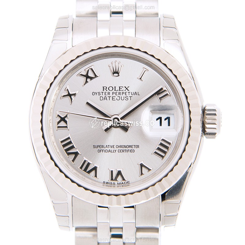 Exquisite Rolex Lady Datejust Replica in 18kt Gold Case Silver Dial, Automatic Movement Watch