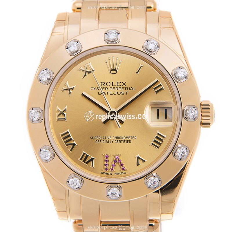 Exquisite Rolex Lady Datejust Replica in 18kt Gold & Diamond Case, Automatic Movement Watch