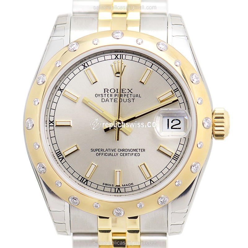 Exquisite Rolex Lady Datejust Replica in 18kt Gold & Steel, Automatic Movement, Silver Dial Watch
