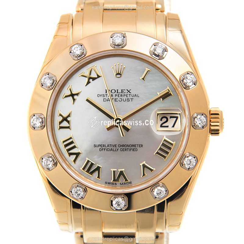 Exquisite Rolex Lady Datejust Replica in 18kt Gold & White Dial, Automatic Movement Watch