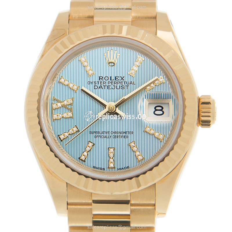 Exquisite Rolex Lady Datejust Replica in 18kt Gold with Blue Dial & Automatic Movement Watch