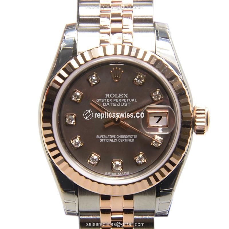 Exquisite Rolex Lady Datejust Replica in 18kt Steel, Automatic Movement, Elegant Gray Dial Watch