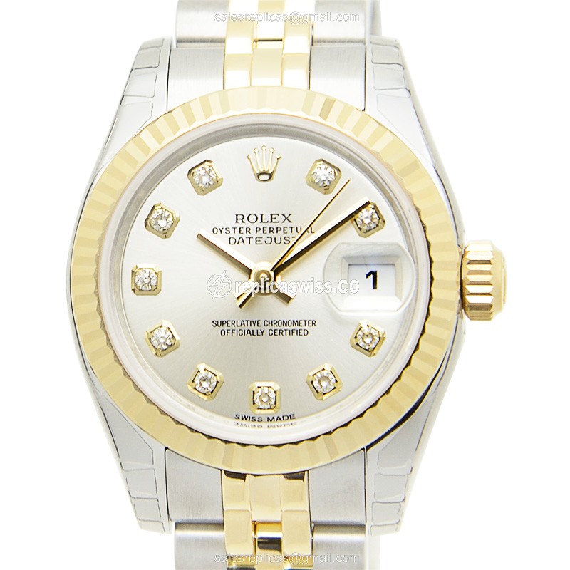 Exquisite Rolex Lady Datejust Replica in 18kt Steel Case & Silver Dial, Automatic Movement Watch