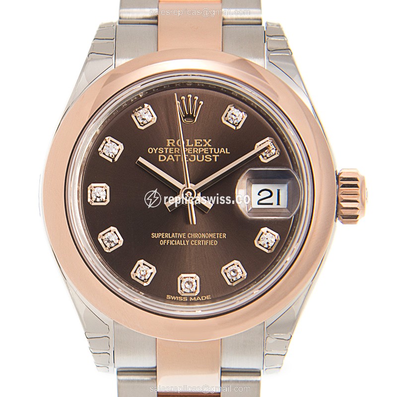 Exquisite Rolex Lady Datejust Replica in 18kt Steel & Gold, Automatic Movement & Brown Dial Watch