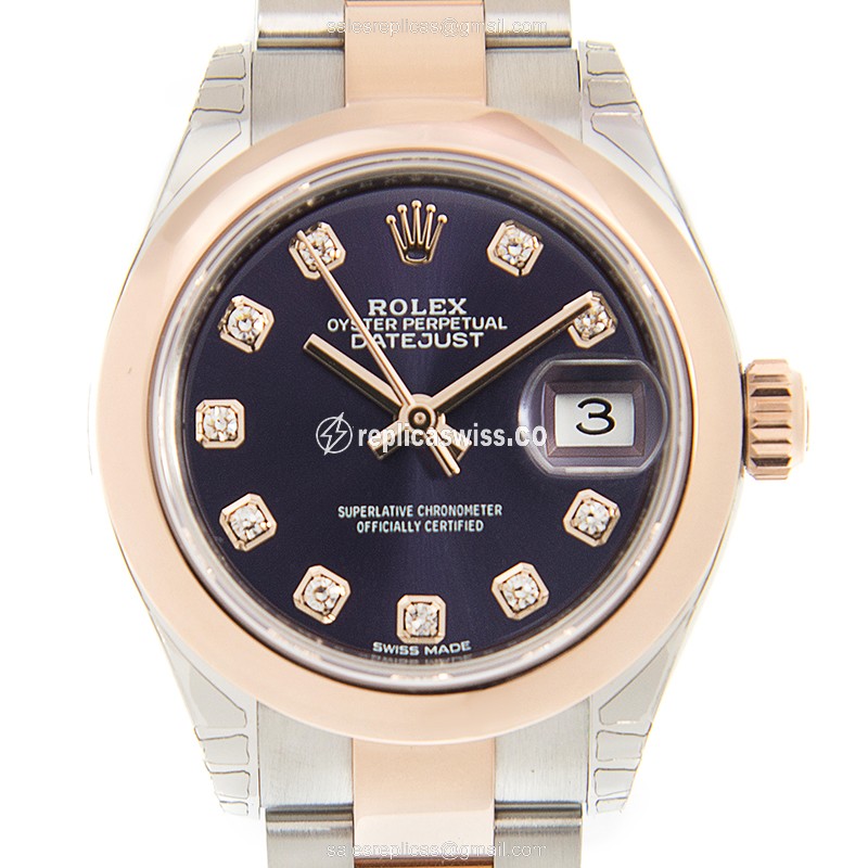 Exquisite Rolex Lady Datejust Replica in 18kt Steel & Rose Gold, Automatic Movement Purple Dial