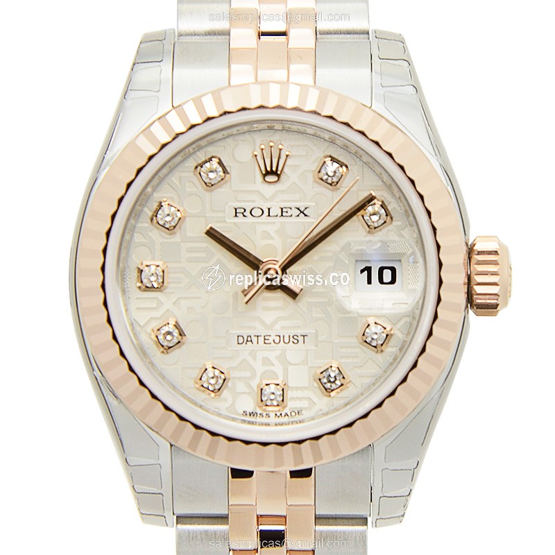 Exquisite Rolex Lady Datejust Replica in 18kt Steel & Rose Gold, Automatic Movement, Silver Dial