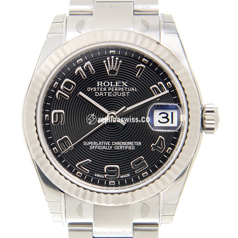 Exquisite Rolex Lady Datejust Replica in 18kt White Gold & Black Dial, Automatic Movement Watch