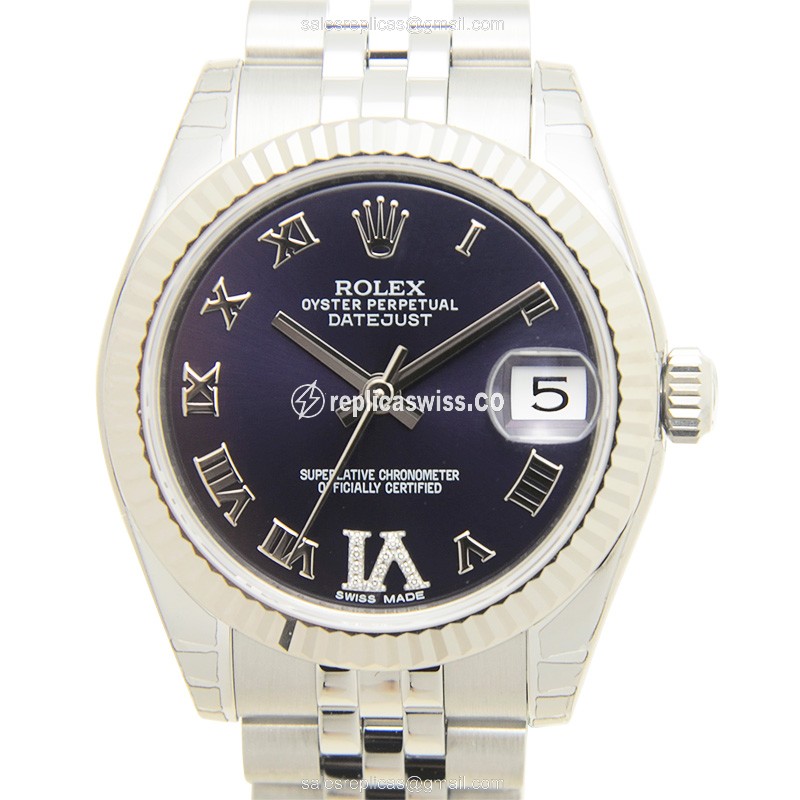 Exquisite Rolex Lady Datejust Replica in 18kt White Gold & Steel, Automatic Movement, Purple Dial