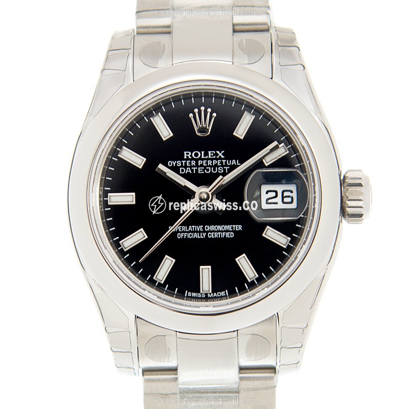 Exquisite Rolex Lady Datejust Replica in Black Dial Stainless Steel Case, Automatic Movement