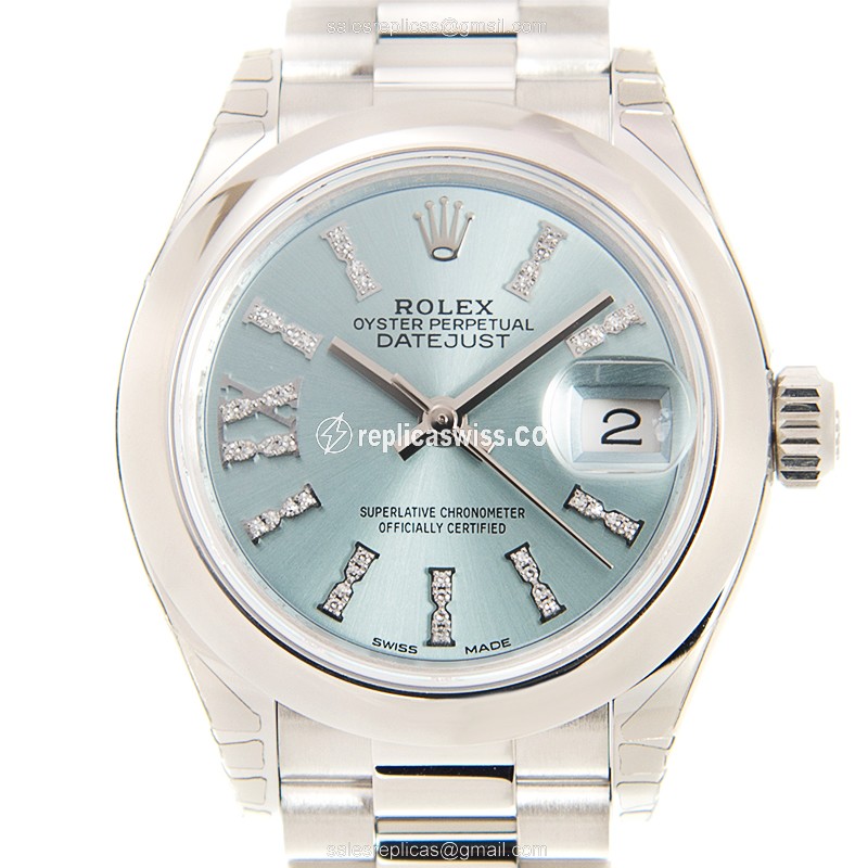 Exquisite Rolex Lady Datejust Replica in Blue Dial, Automatic Movement & Platinum Case Watch
