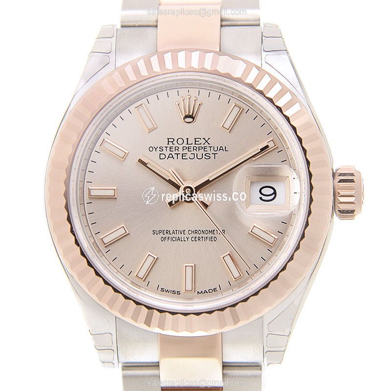 Exquisite Rolex Lady Datejust Replica in Pink Dial 18kt Steel Case, Automatic Movement Watch