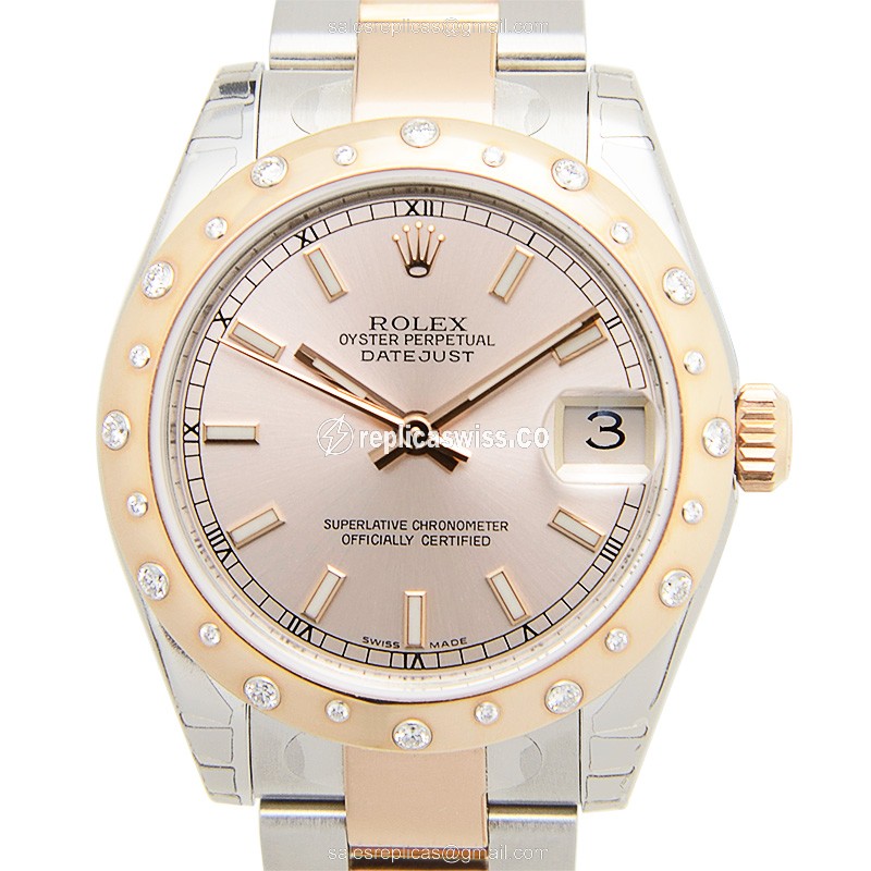 Exquisite Rolex Lady Datejust Replica in Pink Dial & 18kt Steel Gold, Automatic Movement Watch