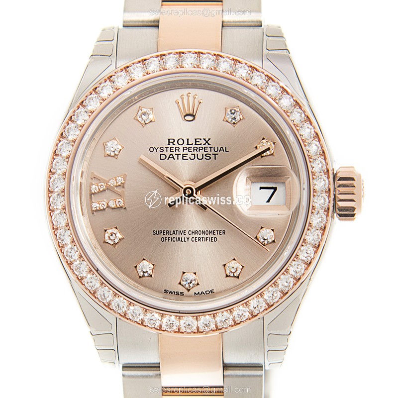 Exquisite Rolex Lady Datejust Replica in Pink Gold with Automatic Movement Diamond Dial Watch