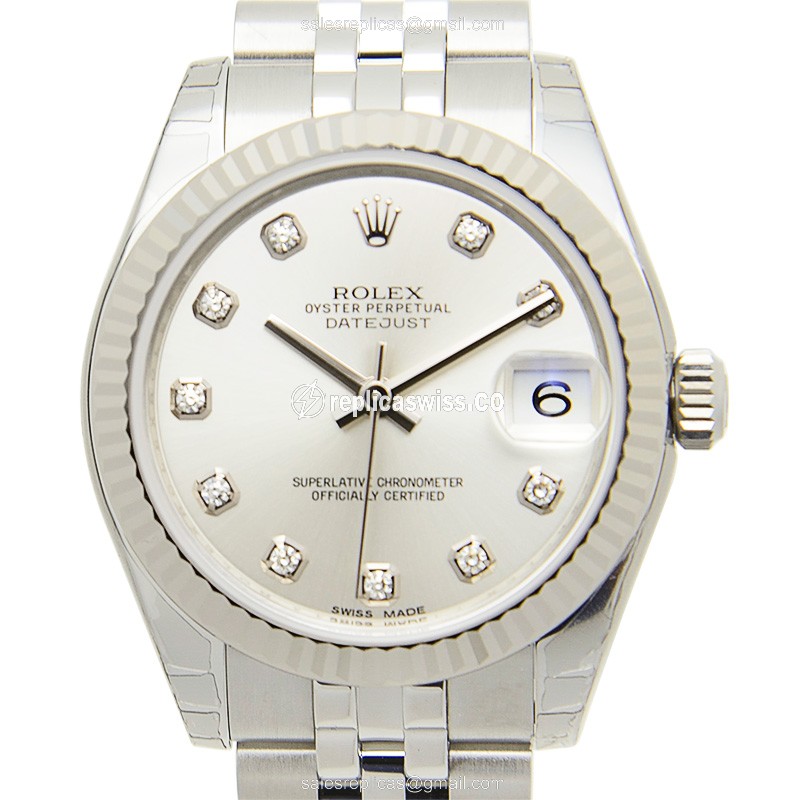 Exquisite Rolex Lady Datejust Replica in Silver Dial 18kt Steel, Automatic Movement Watch