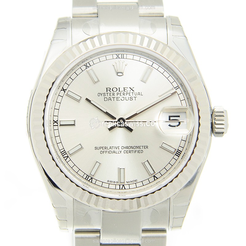 Exquisite Rolex Lady Datejust Replica in Silver Dial & 18kt Steel Case, Automatic Movement Watch