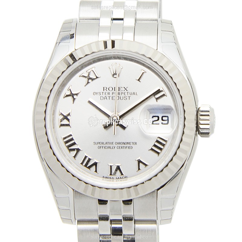 Exquisite Rolex Lady Datejust Replica in Silver Dial & 18kt Steel Case, Automatic Movement Watch